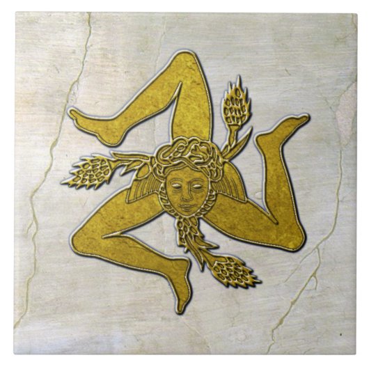 Sicilian Trinacria Gold op Fresco Pattern Tegeltje (Voorkant)