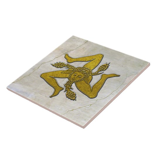 Sicilian Trinacria Gold op Fresco Pattern Tegeltje (Zijkant)