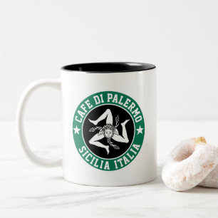 Sicilian Trinacria Jouw tekst Tweekleurige Koffiemok