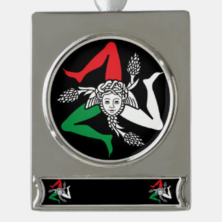 Sicilian Trinacria Medusa Emblem Italian Theme Verzilverd Banner Ornament