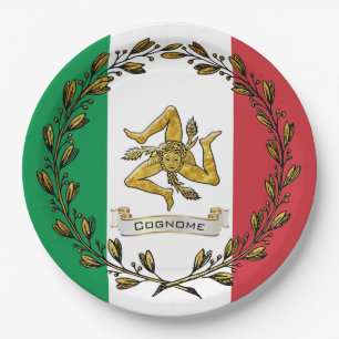 Sicilian Trinacria Olive Wreath Flag personalisere Papieren Bordje