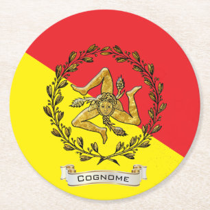 Sicilian Trinacria Olive Wreath Personalize Ronde Kartonnen Onderzetter