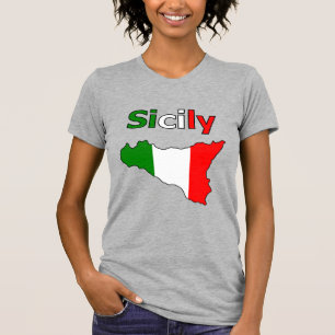 Sicilië en kaart in kleuren van de Italiaanse vlag T-shirt