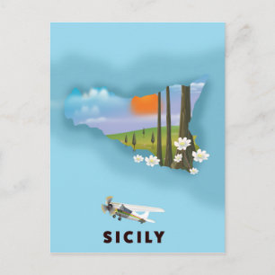 Sicilië geïllustreerde kaart reisposter