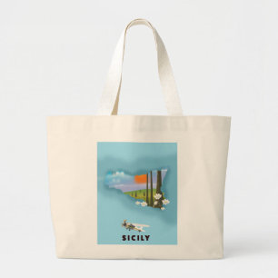 Sicilië geïllustreerde kaart reisposter grote tote bag