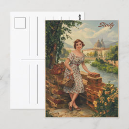 Sicilië italiaanse dame in het land 50s briefkaart