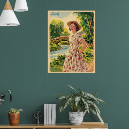 Sicilië  italiaanse dame in het land 50s poster