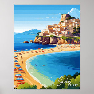 Sicilië Italië Kunst vintage reisillustratie Poster