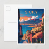 Sicilië Italië Kunst Vintage Reizen Illustratie Briefkaart
