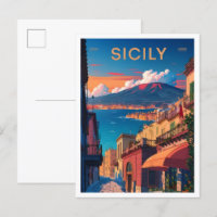 Sicilië Italië Kunst Vintage Reizen Illustratie