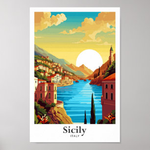 Sicilië Italië Kunst Vintage Reizen Illustratie Poster