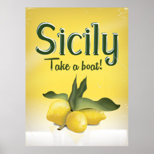 Sicilië - Neem een boot vintage citroen reisposter Poster