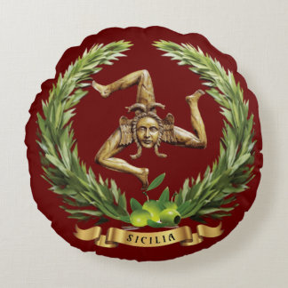 Sicilië Round Cushion met Trinacria & Olive Branch Rond Kussen