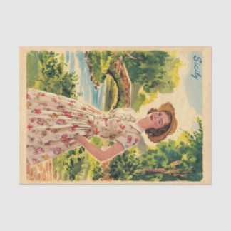 Sicilië vintage Italiaanse dame op het platteland Tissuepapier