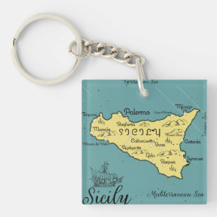 Sicilië Vintage Nautische Kaart Sleutelhanger