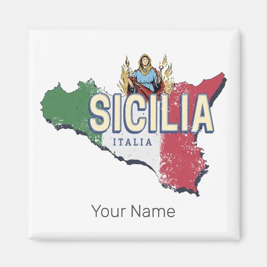 Sicilië Vlag Italië Retro kaart Souvenir Magneet (Voorkant)