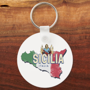 Sicilië Vlag Italië Retro kaart  Souvenir Sleutelhanger