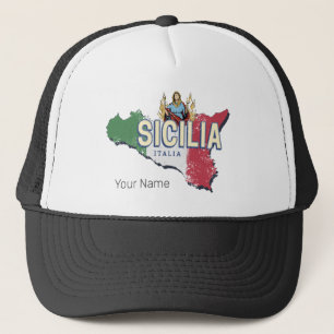 Sicilië Vlag Italië Retro kaart  Souvenir Trucker Pet