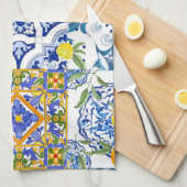 Sicilien, été, serviette de cuisine agrumes (Quart Plié)