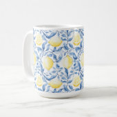 Sicily Italian Rustic Blue Leaves Lemons Koffiemok (Voorkant links)