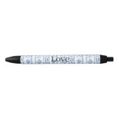 Sicily Italian Rustic Blue Stripes Zwarte Inkt Pen (Voorkant)
