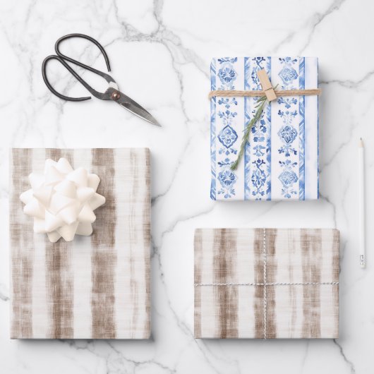 Sicily Rustic Brown Stripes Bridal Shower Inpakpapier Vel (Voorkant)