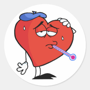 Sick Red Heart met een thermometer in zijn mond Ronde Sticker