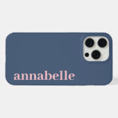 Side Monogram Name Blue & Pink Minimalist iPhone Hoesje (Achterkant horizontaal)