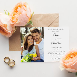 Side Photo Modern Calligraphy Wedding Kaart