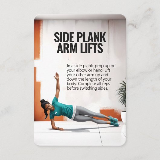 Side Plank Arm Lift Fitness Kaart met Blue Backing (Voorkant)