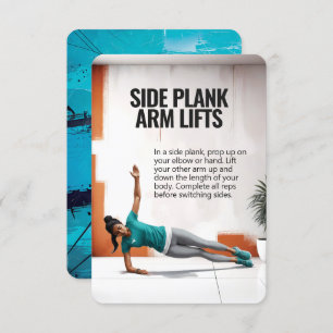 Side Plank Arm Lift Fitness Kaart met Blue Backing