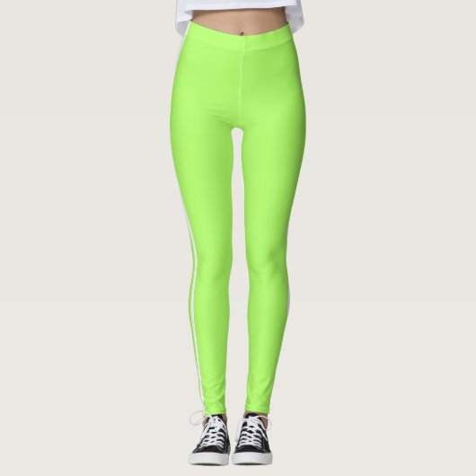 Side Stripe Neon Groene Leggings Aangepaste kleure (Voorkant)