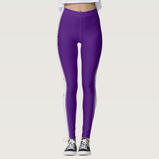 Side Stripe Paarse Leggings Aangepaste tekst en kl (Voorkant)