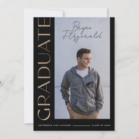 Side Text Moderne Noir et Or Faire-part Grad (Devant)