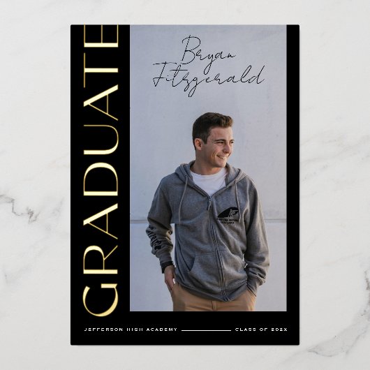 Side Text Moderne Noir et Or Faire-part Grad (Recto)