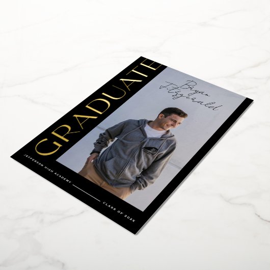 Side Text Moderne Noir et Or Faire-part Grad (Rotation)