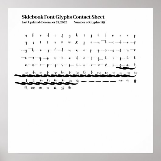 Sidebook Lettertype Glyphs Contactblad Poster (Voorkant)