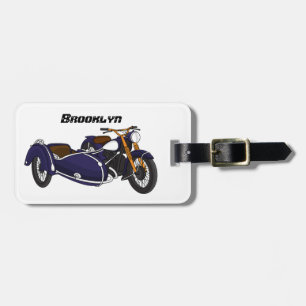 Sidecar paarse motorrijwielillustratie bagagelabel