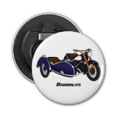 Sidecar paarse motorrijwielillustratie button flesopener (Voorkant)