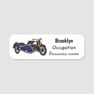 Sidecar paarse motorrijwielillustratie naamplaatje