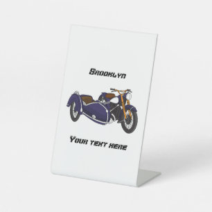 Sidecar paarse motorrijwielillustratie reclamebord met voetstuk