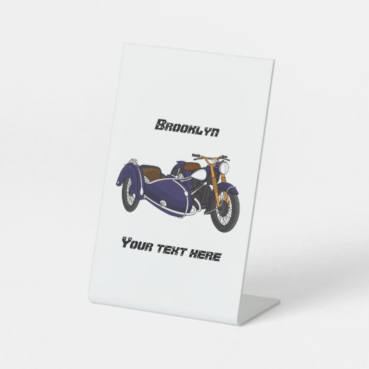 Sidecar paarse motorrijwielillustratie reclamebord met voetstuk (Voorkant)