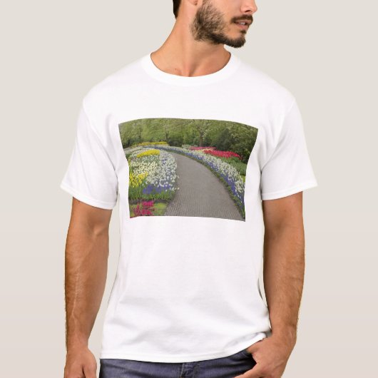Sidewalk pathway through tulpen and daffodils, 2 t-shirt (Voorkant)