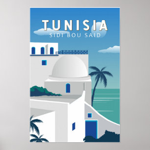 Sidi Bou Said Tunesië Retro Reis Kunst Vintage Poster