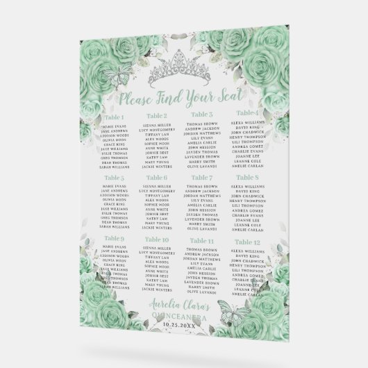 Siège en argent de Quinceañera Mint Green Floral (Angle)