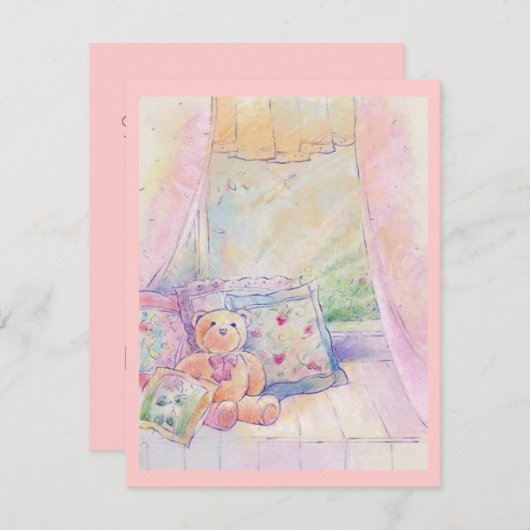 Sièges à fenêtre Teddy Bear Joli rose Invitations (Devant / Derrière)