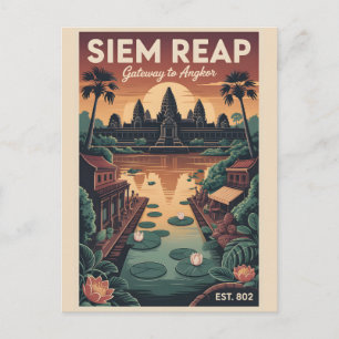 Siem Reap Cambodja Retro Reisposter Kunst Briefkaart