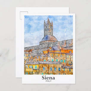 Siena Italië Waterverf Schets Hand getekend Briefkaart