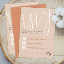 Sienna Beige Wit Kalligrafie Bruiloft RSVP Kaart