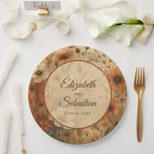 Sienna Boho Watercolor Bloemige Elegante Trouwdag Papieren Bordje